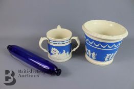 Copeland Spode Tyg and Jardiner, and Glass Rolling Pin