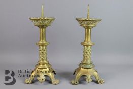 Antique Pair of Brass Pricket Altar Candlesticks