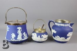 Wedgwood Biscuit Jar and Adams Tunstall Jug and Sugar Pot