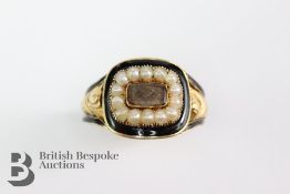 Georgian 18ct Seed Pearl and Black Enamel Mourning Ring
