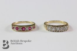 9ct Yellow Gold Five Stone Ruby Ring and a Diamond RIng