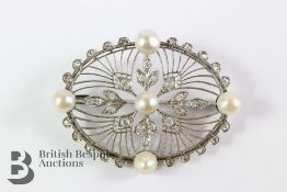 Belle Epoque Platinum Diamond and Pearl Brooch