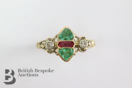 Antique Yellow Gold Diamond, Ruby and Emerald Ring