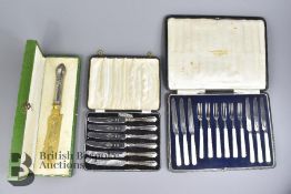 Set of Silver and Mother of Pearl Fruit Knives and Forks