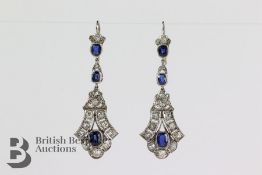 Pair of Blue Sapphire and Diamond Earrings