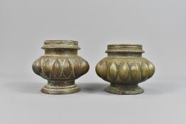 Near Pair of Cast Indo-Persian Bronze Mortar