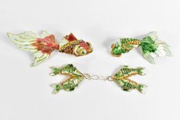 Enamel Articulated Fan Tail Gold Fish Pendants