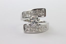14ct White Gold Diamond Cross Over Ring