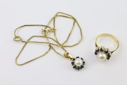 Silver Cultured Pearl Ring and Pendant Set