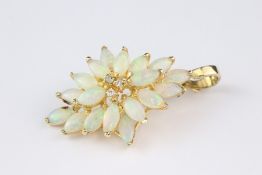 14ct Yellow Gold Opal and Diamond Pendant