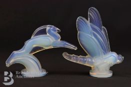 Two Sabino Blue Opalescent Pre-war Car Mascots