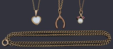 A small opal heart pendant on chain and other jewellery