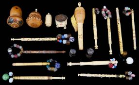 A small collection of 19th c vegetable ivory and bone sewing items