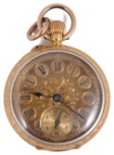 A late 19th c Swiss ladies 18K gold open faced keyless pocket watch