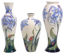 Three Modern Moorcroft pottery 'Fly Away Home' pattern vases designed by Rachel Bishop