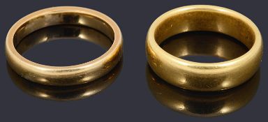 A 22ct gold wedding band and an 18ct gold wedding band