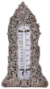 A late Victorian silver desk thermometer