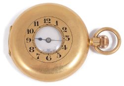An early 20th century 18ct gold half hunter keyless pocket watch