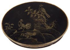 An early 18th c gold coloured metal mounted tortoiseshell and pique work oval snuff c.1720