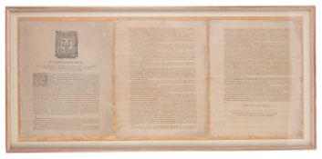 A 17th c proclamation, Oxford, John LichfieldM.DC.XXXIV, mounted