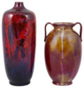 Two Royal Doulton flambé veined vases