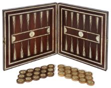 16th c German rosewood, antler, bone games board; 30 draughtsmen; manner of Virgil Solis (1514-62)