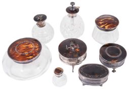 Collection of George V silver and tortoiseshell trinket boxes; others