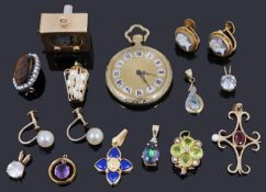 A contemporary Continental Tadena 14K cased fob watch and a collection of mainly gold jewellery