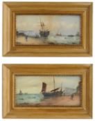 19th c. Brit. School 'A pair of coastal views with fishing boats on the shore', signed