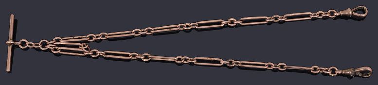 A 9ct rose gold fancy watch Albert chain