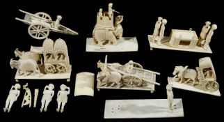 A collection of 19th century Indian carved ivory groups