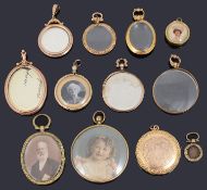 A collection of Victorian and later gold picture lockets