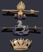 A Royal Artillery enamel sweetheart brooch and two others