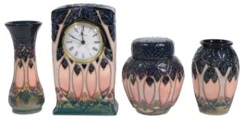 Moorcroft pottery 'Cluny' pattern mantel clock; others
