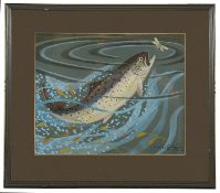 Ralston Gudgeon RSW (Scot. 1910-1984) 'Rising salmon' signed lower right watercolour