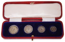 A George V cased four coin set of Maundy Money
