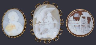 Three shell cameo brooches