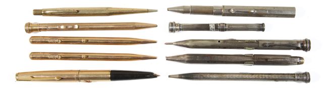 A large collection of mid 20th c propelling pencils and miscellaneous fountain and ball point pens