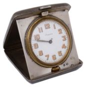 A George V silver cased folding travel clock
