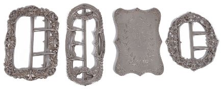 Four Victorian and later silver buckles