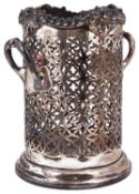 An Edward VII twin handled silver wine bottle or syphon stand