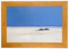 John Horsewell (Brit. b.1956) 'Deserted beach', oil on canvas, signed bottom right, framed