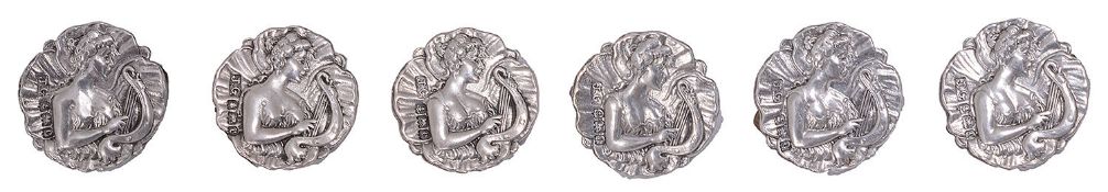 A set of six Edwardian Art Nouveau silver buttons