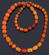 A single row graduated amber bead necklace