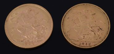 A Victoria full sovereign and an Edward VII full sovereign