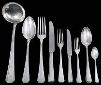 An extensive Italian .800 silver Art Deco design twelve setting canteen on flatware