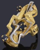 A two colour gold sapphire and diamond ring, circa 1970s