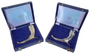A pair of Elizabeth II silver commemorative ryhtons or drinking horns