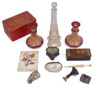 An interesting collection of vertu to include a large 19th c. horn snuff box