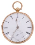 A Victorian 18ct gold open faced key wound pocket watch signed Arnold